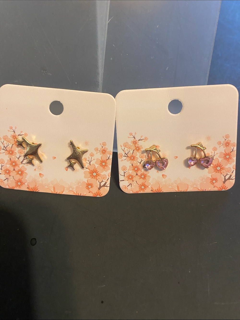 Gold Star & Pink Cherry Stud Earring Sets